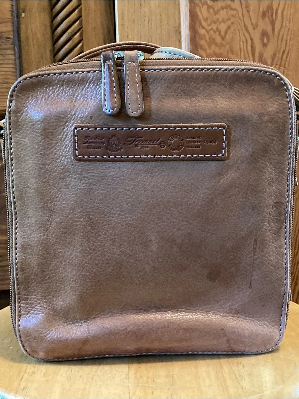 Vintage Fossil 75082 Brown Genuine Leather Crossbody Organizer Bag